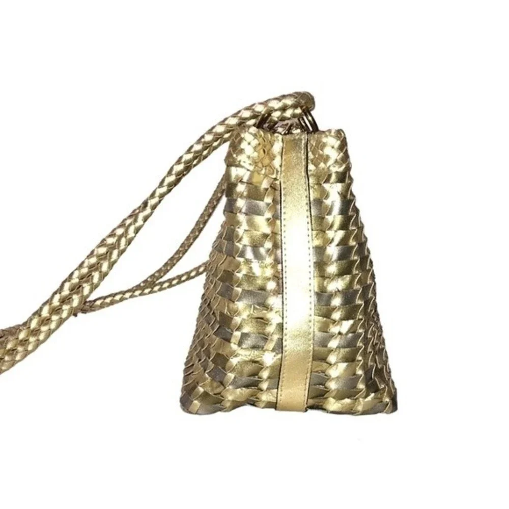 Legacy Chicago VTG Y2K Metallic Gold Woven Crossbody Bucket Bag Braided Purse